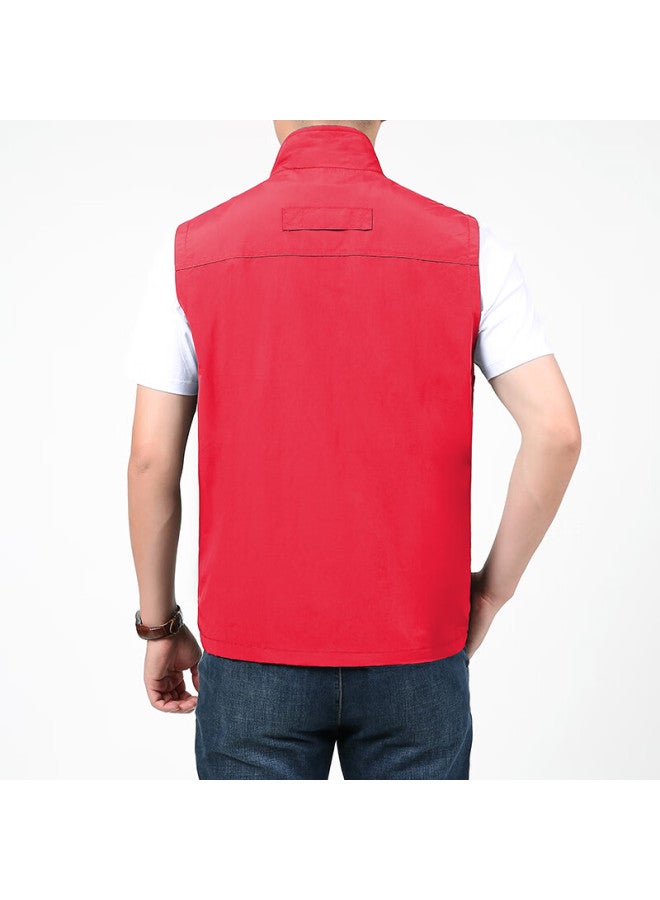 Vancamel Men's Outdoor Quick-dry Casual Multi-pocket Fishing Photography Vest Jacket Red M