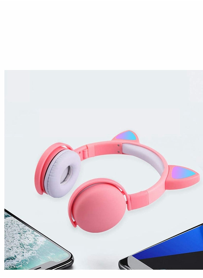 SYOSI - Led Cat Ear Headphones Pink Color Luminous Wireless Headphone Bluetooth 5.0 Headsets Noise Cancelling Foldable Adults Kids Earphone, Cute Earphone for Boys and Girls - Image 1