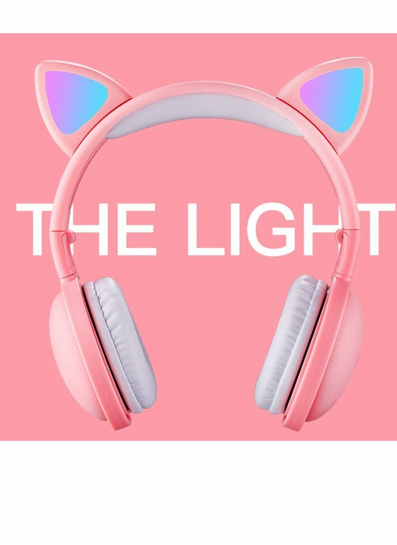 SYOSI - Led Cat Ear Headphones Pink Color Luminous Wireless Headphone Bluetooth 5.0 Headsets Noise Cancelling Foldable Adults Kids Earphone, Cute Earphone for Boys and Girls - Image 1
