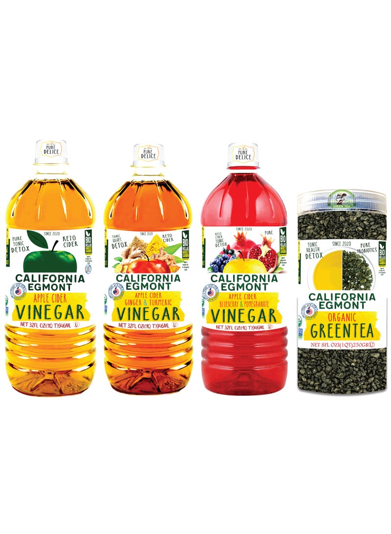 كاليفورنيا إيغمونت مجموعة خل التفاح العضوي - عبوة من ثلاث قطع - 946 مل مع الشاى الاخضر 250جرام