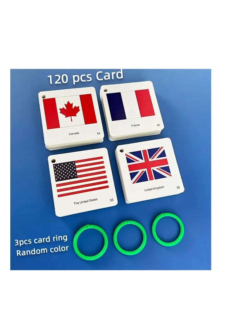 World Flags Collection, 120 Pieces National Emblem Flashcards, Educational Geography Learning Cards - Image 1
