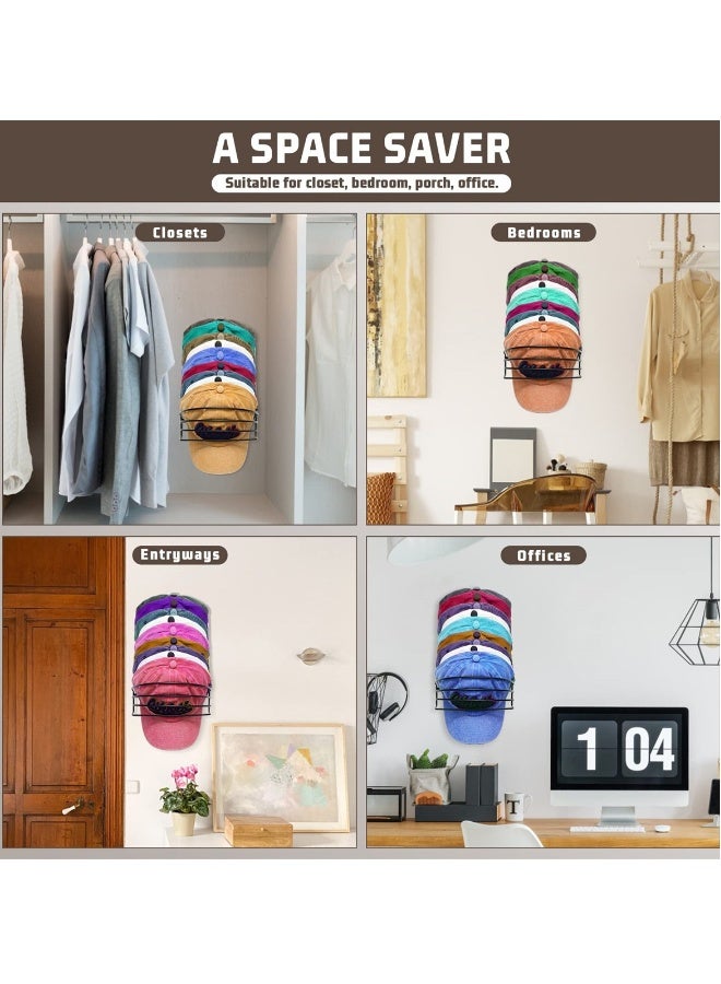 Metal Hat Racks, Holds Up to 30 Baseball Caps, Wall and Door Cap Organizers, 2 Pack - Image 2