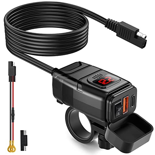 EXTRACTME Motorcycle Phone Charger, 6.4A Dual USB Type C PD & Quick Charge 3.0 Motorcycle USB Charger with Voltmeter & ON/Off Switch, Waterproof Motorcycle Accessories for Phone, Tablet, GPS, etc - Image 1