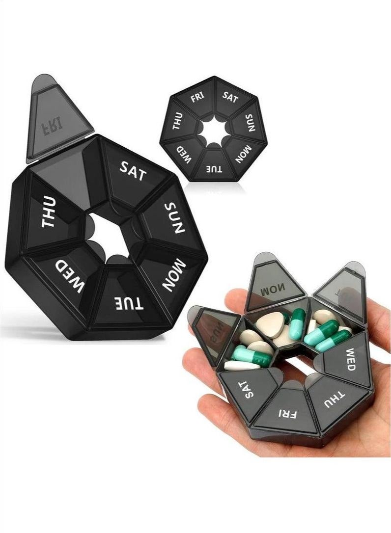 Weekly Pill Organizer, 2 Pack Portable Travel Pill Box Dispenser Medicine Box (7 Days) New Version Vitamin/Fish Oil/Pill/Arthritis Friendly Supplement (Black) - Image 1