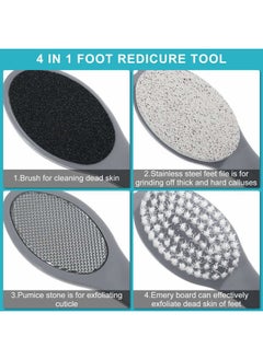 Patelai 2 Pieces 4 in 1 Pedicure Tool Foot Scrubber Brush Foot File Callus Remover with Foot Rasp, Pumice Stone, Nail Cleaning Brush and Sand Paper for Dry and Wet Foot Care Dead Skin Remover (Gray)  - Image 3
