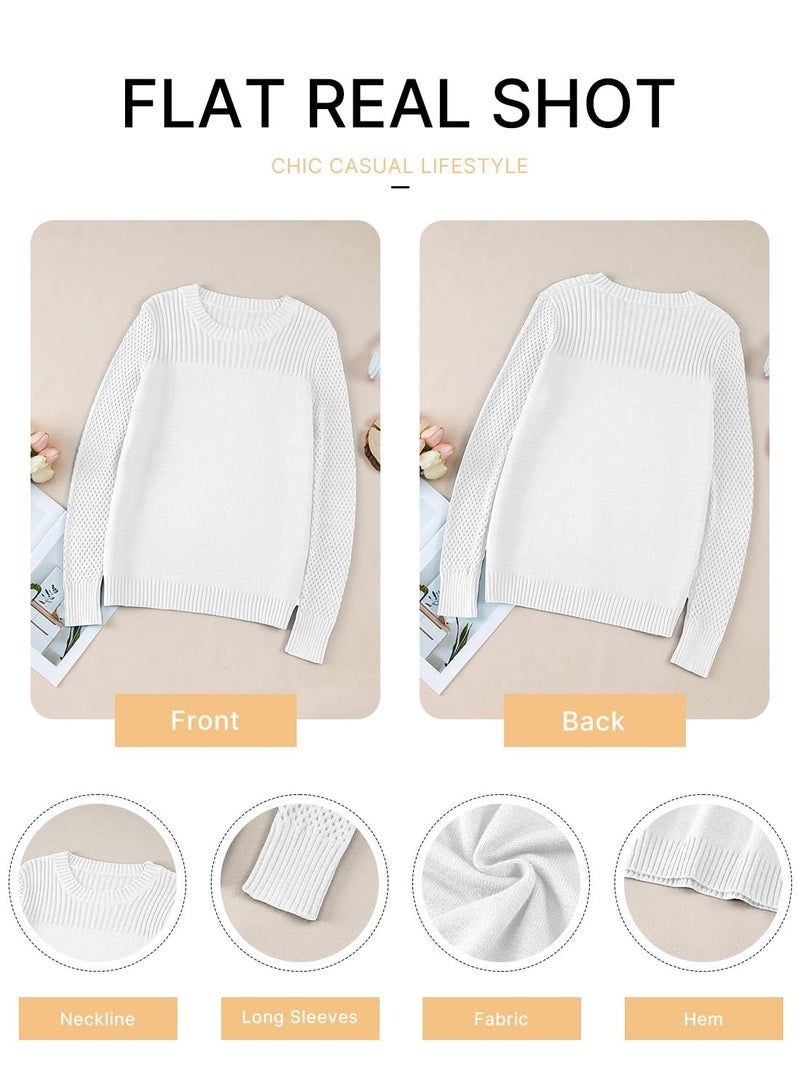 EVALESS Sweaters for Women 2025 Fashion Trendy Casual Crewneck Crochet Long Sleeve Cable Knit Lightweight Chunky Fall Winter Cute Pullover Clothes,White XX-Large - Image 5