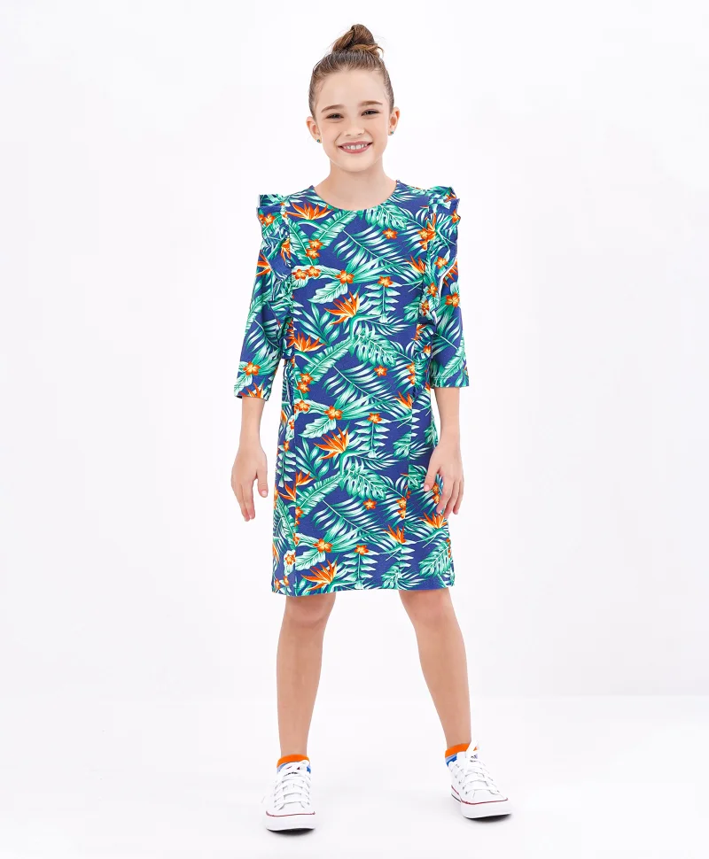 Primo Gino Primo Gino All Over Floral Print Dress - Navy and Green
