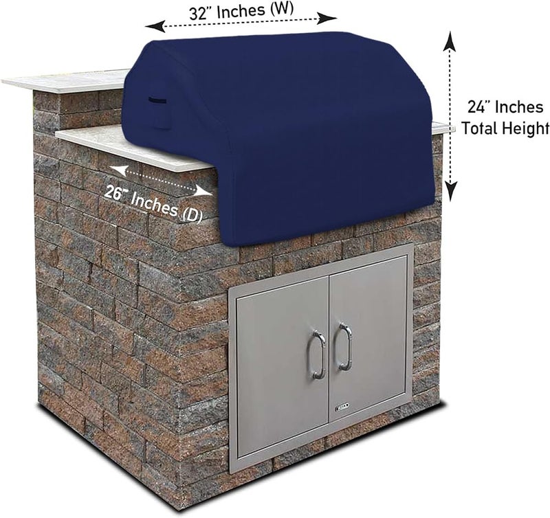 Covers & all Built-in Outdoor Grill Cover, Durable 12 Oz Waterproof Cover Max Material with Air Pocket & Elastic for Snug Fit (32" W x 26" D x 24" H inches, Blue) - Image 2