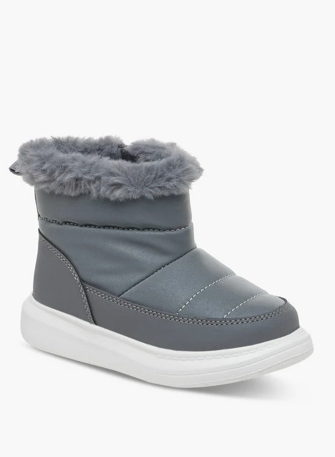 Barefeet Faux Fur Accent Ankle Boots with Zip Closure