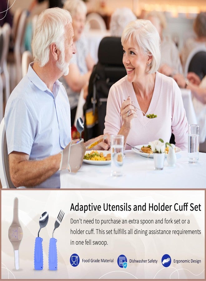 Ehucon Adaptive Utensils with Universal Elastic Utensil Holder Cuff Set,Eating Utensils Easy Grip for Hand Tremors,Parkinsons or Disabled (Purple, Left Fork and Spoon and a Universal Cuff Set) - Image 2
