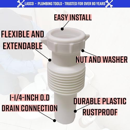 LASCO 03-4315 White Plastic Tubular 1-1/4-Inch Flexible Extendable Slip Joint Extension with Nut and Washer - Image 2