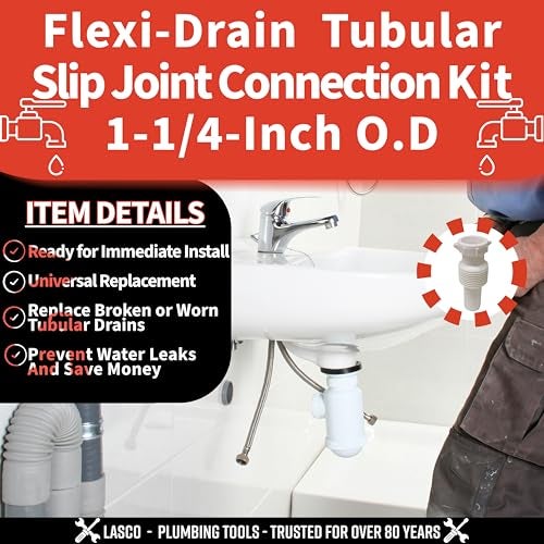 LASCO 03-4315 White Plastic Tubular 1-1/4-Inch Flexible Extendable Slip Joint Extension with Nut and Washer - Image 3