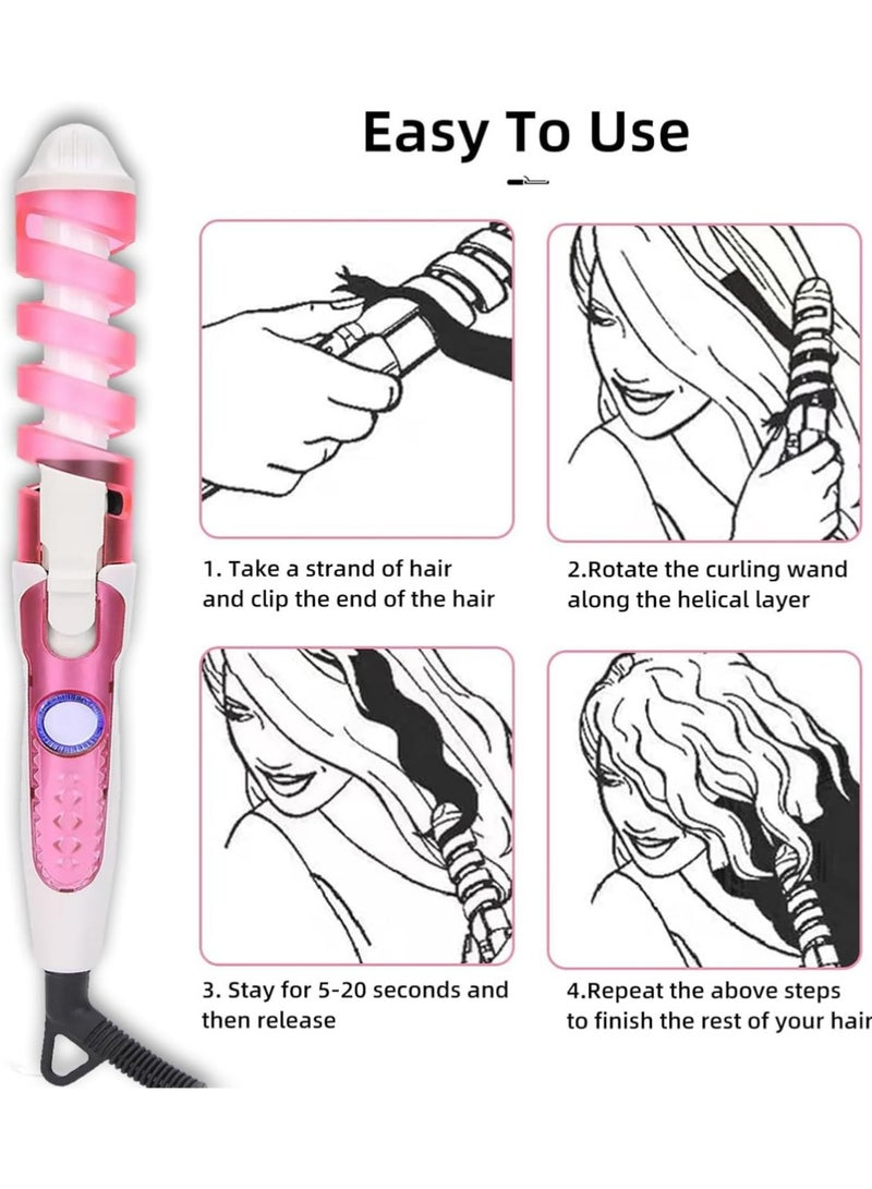 بولوز مكواة تجعيد الشعر الحلزونية ومكواة تجعيد الشعر - مكواة تجعيد كهربائية، مكواة تجعيد لتصفيف الشعر، أيونات سالبة تحافظ على الرطوبة، 110-240 فولت، هدية للنساء والفتيات - Image 4