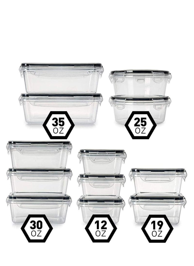 Premify - Airtight Meal Prep Container Set with Locking Lids & Labels, 12pcs Re-usable Plastic Food Storage Containers, Stackable Kitchen Organizer Boxes, BPA Free & Microwave Freezer Dishwasher Safe - Image 1