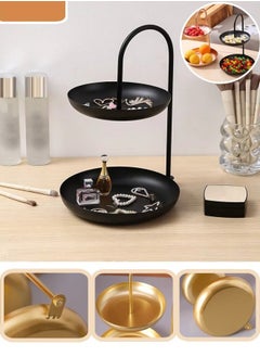 Beauenty 2-Tier Tray With Black Handle Candy Buffet Plates Household Fruit Tray Desserts Serving Tray Cosmetic Storage Tools For Family Dinner Birthday Party Wedding Black 20x20x32 cm  - Image 1