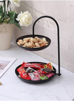 Beauenty 2-Tier Tray With Black Handle Candy Buffet Plates Household Fruit Tray Desserts Serving Tray Cosmetic Storage Tools For Family Dinner Birthday Party Wedding Black 20x20x32 cm  - Image 3