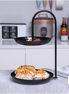 Beauenty 2-Tier Tray With Black Handle Candy Buffet Plates Household Fruit Tray Desserts Serving Tray Cosmetic Storage Tools For Family Dinner Birthday Party Wedding Black 20x20x32 cm  - Image 4