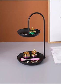 Beauenty 2-Tier Tray With Black Handle Candy Buffet Plates Household Fruit Tray Desserts Serving Tray Cosmetic Storage Tools For Family Dinner Birthday Party Wedding Black 20x20x32 cm  - Image 5