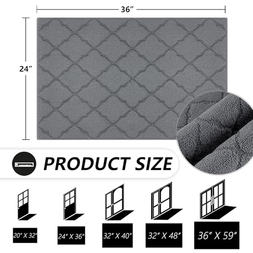 Timo Indoor Door Mat, Front Door Rug 24"x36" Rubber Backing Non Slip Absorbent Door Mats, Resist Dirt Entrance Doormat Inside Floor Mats for Entryway, Machine Washable Low-Profile Doormat, Grey - Image 2