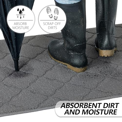 Timo Indoor Door Mat, Front Door Rug 24"x36" Rubber Backing Non Slip Absorbent Door Mats, Resist Dirt Entrance Doormat Inside Floor Mats for Entryway, Machine Washable Low-Profile Doormat, Grey - Image 3
