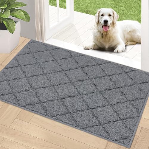 Timo Indoor Door Mat, Front Door Rug 24"x36" Rubber Backing Non Slip Absorbent Door Mats, Resist Dirt Entrance Doormat Inside Floor Mats for Entryway, Machine Washable Low-Profile Doormat, Grey - Image 1