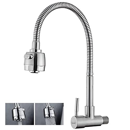 Spazio Turbo Brass Kitchen Sink Cock/Sink Tap Faucet with 360 Degree Flexible Stainless Steel Swivel Spout & Dual Flow Pattern for Hot OR Cold Water with Wall Flange Pillar Tap Faucet - Image 1