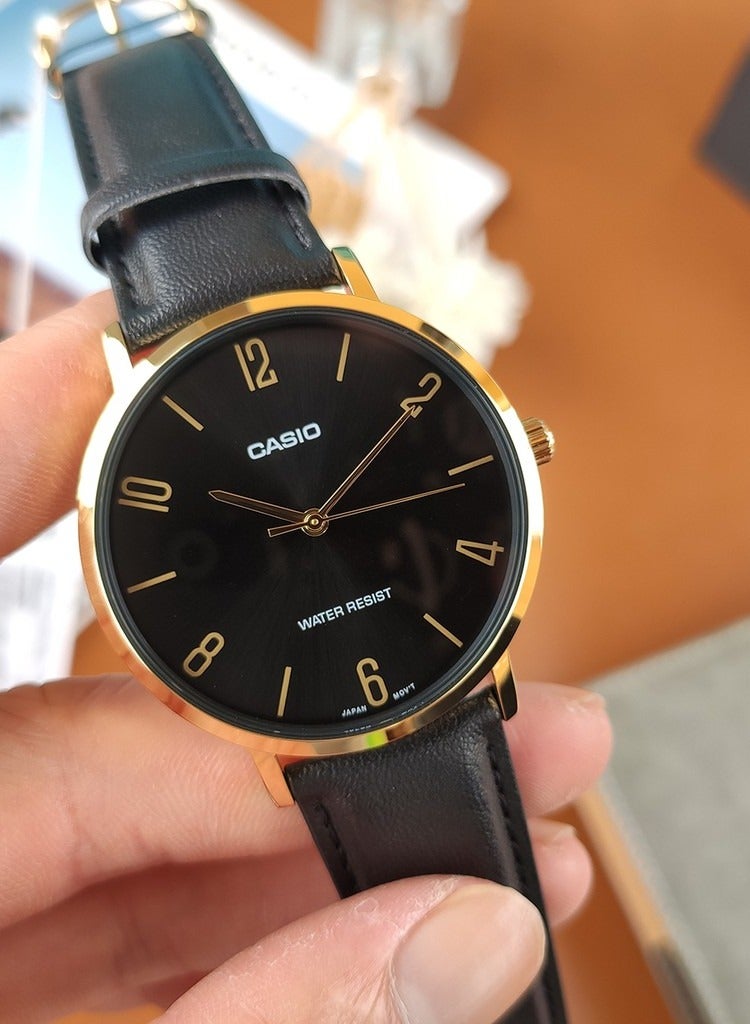 CASIO ساعة كاسيو انتيسر سيريز بسوار جلدي أسود للرجال MTP-VT01GL-1B2UDF - Image 3