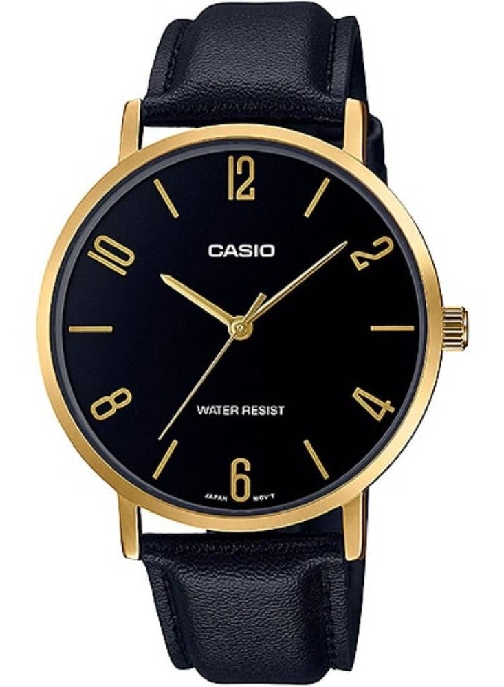 CASIO ساعة كاسيو انتيسر سيريز بسوار جلدي أسود للرجال MTP-VT01GL-1B2UDF - Image 1