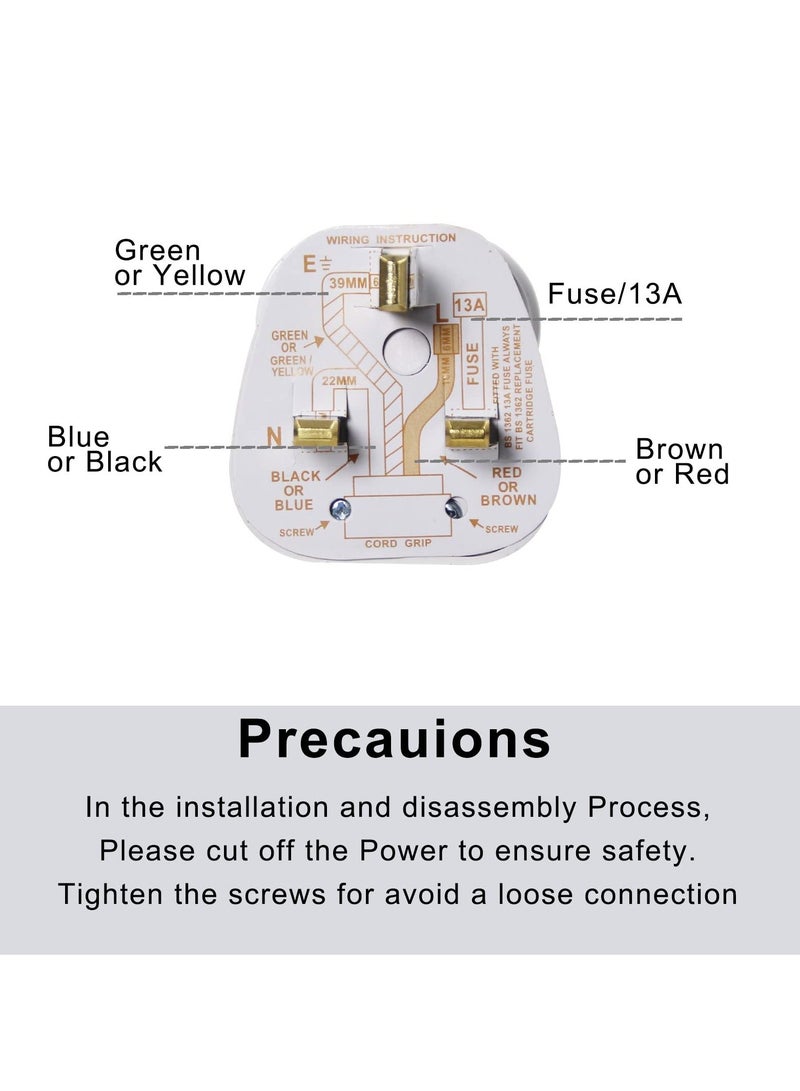 3 Pin UK Plug 13A Fused 250V Mains Plugs, UK Mains Plug for 13A 250V Black 3 Pin Plug 50-60 Hz (2Pcs) - Image 2