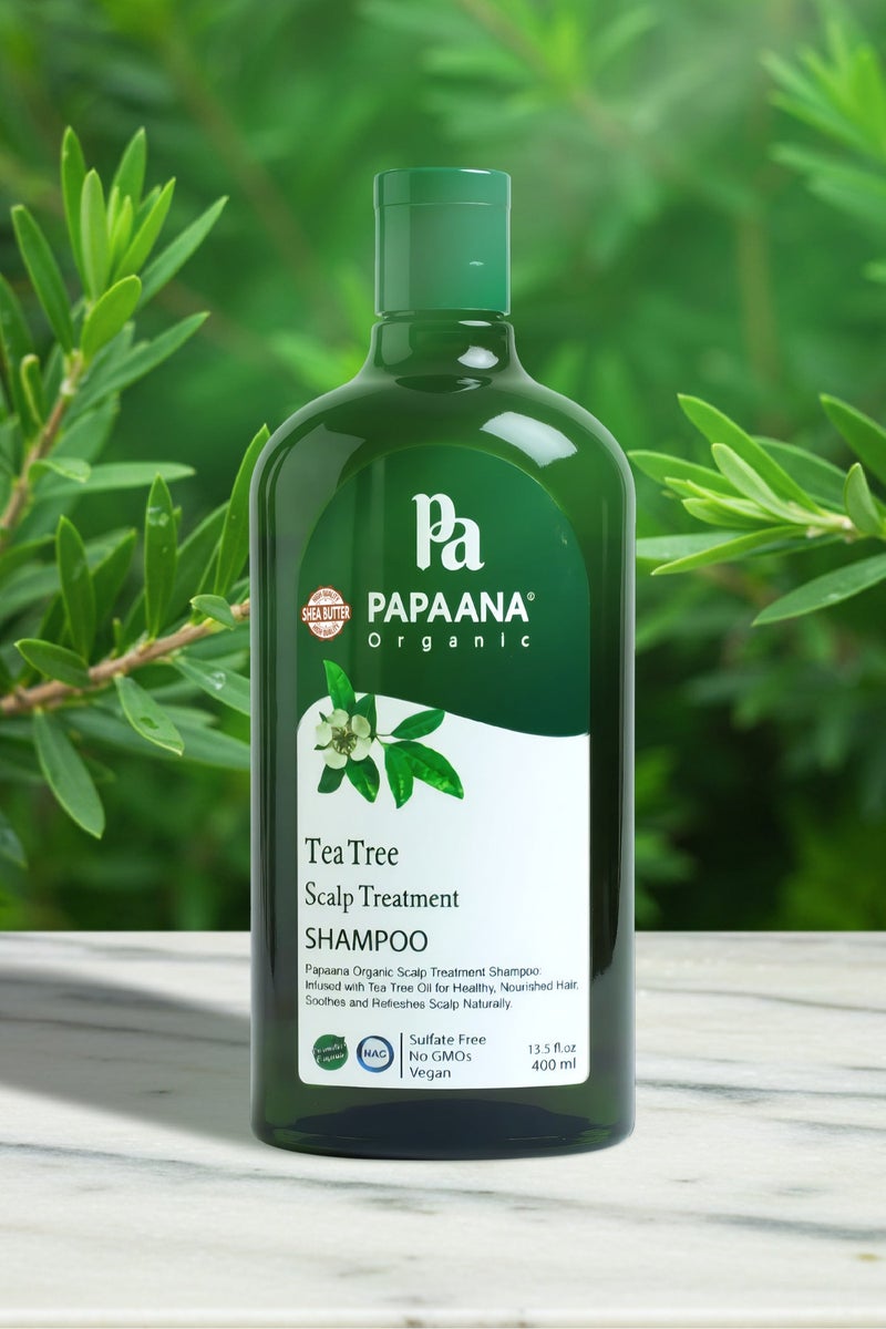 Papaana Organic بلسم علاج فروة الرأس بشجرة الشاي مع زبدة الشيا – 400 مل، منعش ومهدئ لفروة رأس صحية مع زبدة الشيا وشامبو علاج فروة الرأس بشجرة الشاي مع زبدة الشيا – 400 مل، منعش ومهدئ لفروة رأس صحية مع زبدة الشيا حزمة - Image 3