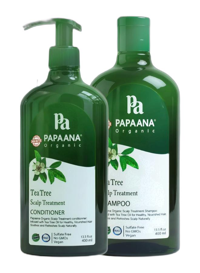 Papaana Organic بلسم علاج فروة الرأس بشجرة الشاي مع زبدة الشيا – 400 مل، منعش ومهدئ لفروة رأس صحية مع زبدة الشيا وشامبو علاج فروة الرأس بشجرة الشاي مع زبدة الشيا – 400 مل، منعش ومهدئ لفروة رأس صحية مع زبدة الشيا حزمة - Image 1