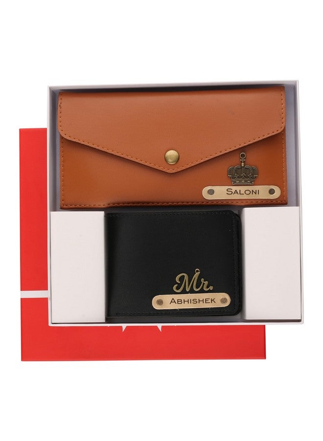 AICA Personalized Name, Charm & Color Couple Wallet for Men & Women Combo Gift Set | Marriage Wedding Anniversary Gift for Couples Friend Husband Wife,Brown - Image 2