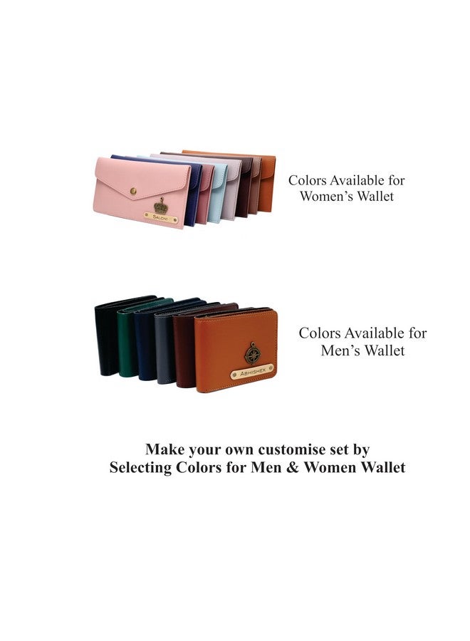 AICA Personalized Name, Charm & Color Couple Wallet for Men & Women Combo Gift Set | Marriage Wedding Anniversary Gift for Couples Friend Husband Wife,Brown - Image 4