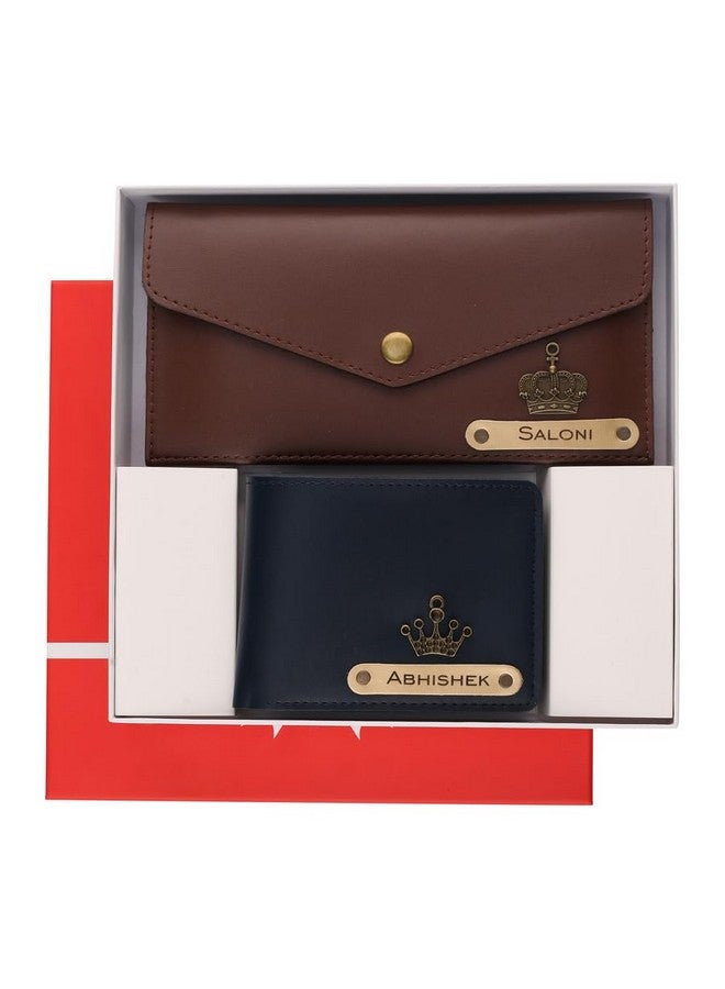 AICA Personalized Name, Charm & Color Couple Wallet for Men & Women Combo Gift Set | Marriage Wedding Anniversary Gift for Couples Friend Husband Wife,Brown - Image 3