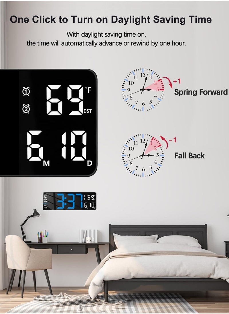 Digital Clock, Display Digital Alarm Clock, Adjustable Brightness LED Digital Clock, Countdown Clock with Date, Week, Temperature