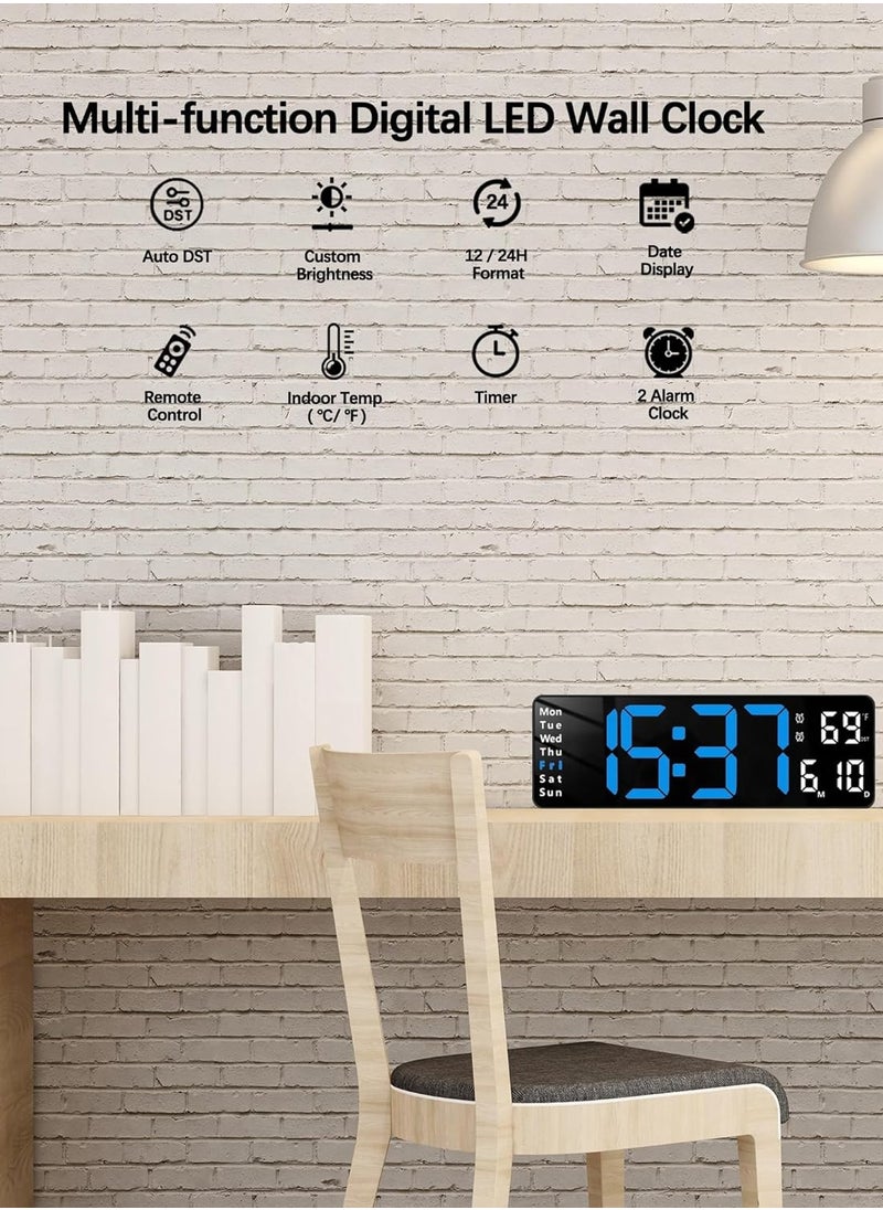 Digital Clock, Display Digital Alarm Clock, Adjustable Brightness LED Digital Clock, Countdown Clock with Date, Week, Temperature