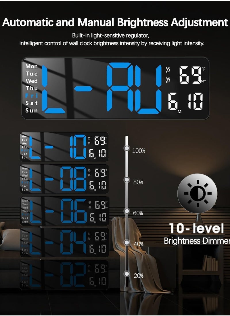 Digital Clock, Display Digital Alarm Clock, Adjustable Brightness LED Digital Clock, Countdown Clock with Date, Week, Temperature