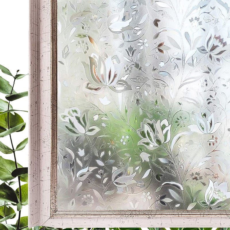 Hoonng Window Privacy Film for Glass, Tulip Removable Static Film, 17.5x78.7 Inch - Image 1
