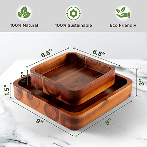 FANATU Wood Pistachio Snack Bowl with Shell Storage, Double Dish Holder Nut Bowl Pedestal for Sunflower Seed, Peanut, Cherries, Edamame (Brown) - Image 2