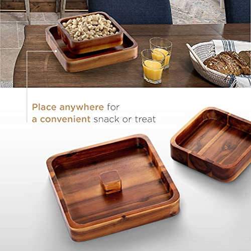 FANATU Wood Pistachio Snack Bowl with Shell Storage, Double Dish Holder Nut Bowl Pedestal for Sunflower Seed, Peanut, Cherries, Edamame (Brown) - Image 3