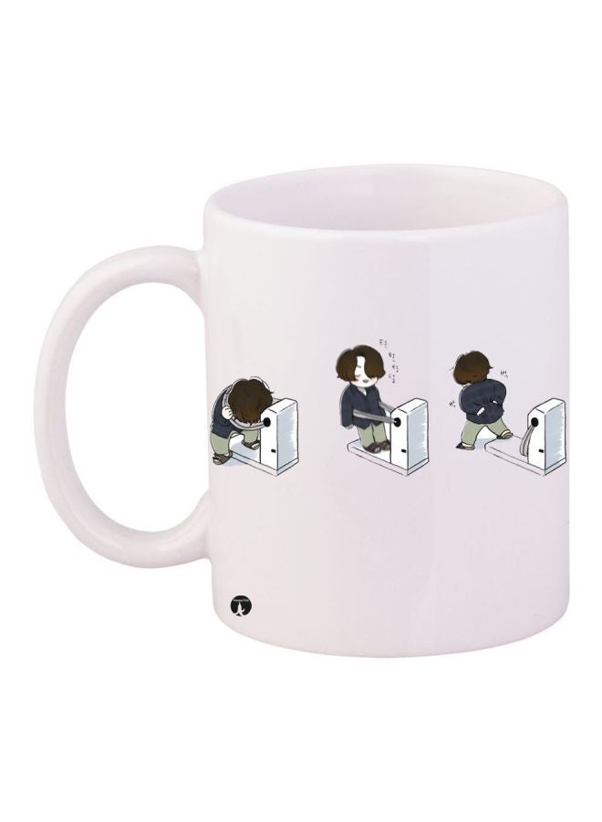 RYN Cartoon Character Printed Coffee Mug White/Brown/Blue 11ounce