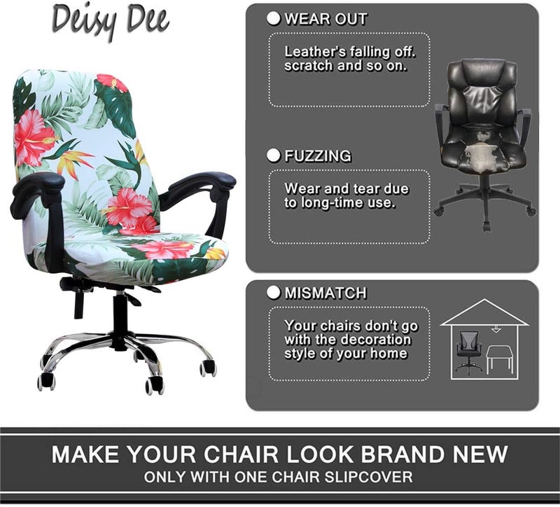 Deisy Dee Computer Office Chair Covers for Stretch Rotating Mid Back Chair Slipcovers Cover ONLY Chair Covers C162 (Green Leaves) - Image 3