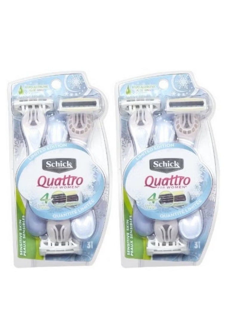 schick Quattro Quattro For Women Sensitive Skin Disposable Razor 3 Ct 2 Pk 