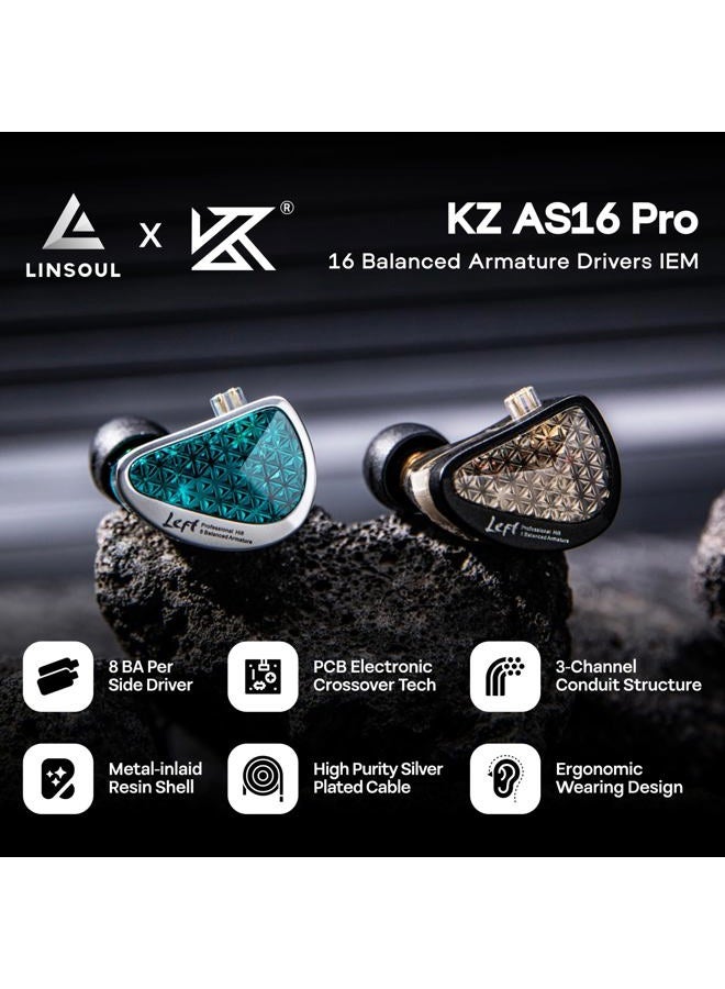 Linsoul KZ AS16 Pro 16BA Balanced Armature Drivers Earphones HiFi Bass In Ear Monitor Earphones with Detachable 0.75mm 2 pin Cable (Black, With Mic) - Image 2
