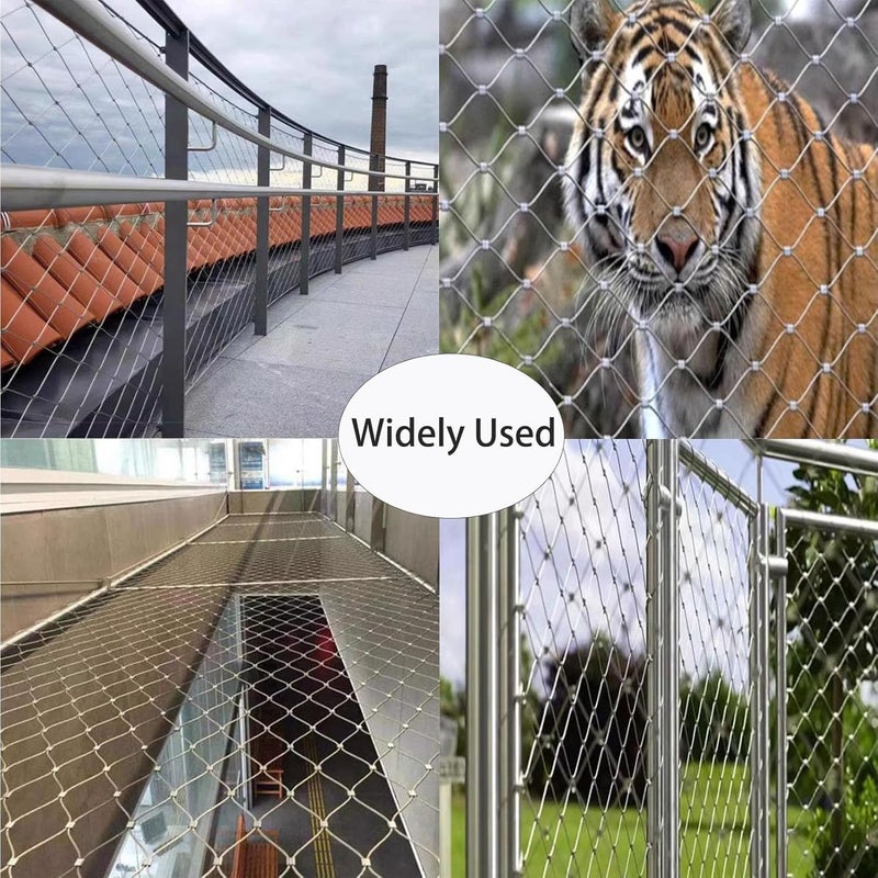 Stainless Steel Rope Wire Mesh Stainless Steel Wire Rope Netting, 1㎡ High Altitude Anti-Fall Fence, Easy to Cut Flexible Cable Protection Boundary for Zoo Cage Fence, Balcony, Stair(10cm Mesh) - Image 5