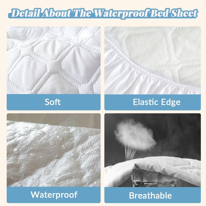 Highdi Mattress Protector Waterproof 150 x 200 cm, White Quilted Topper Mattress Topper, Washable, Breathable Mattress Cover (Stretchable to 27 cm) - Image 5