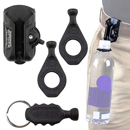 Spider Tool Holster Outdoor Hiking Bundle 1 Self Locking Quick Draw Belt Holster Clip 2 Stretchable Water Bottle Gripper 1 Rubber Key Ring with builtin holes for spare driver bits