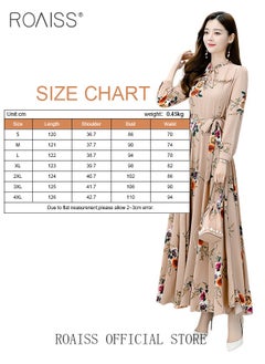 roaiss Ladies Dress Waisted Slim Long Sleeve Large Skirt Hem Printed Dress with Belt for Women Ladies Party Ramadan Eid al-Adha  - Image 3