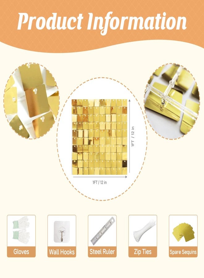 Cherocito 4 FT x 6 FT Light Gold Shimmer Wall Backdrop,Shiny Sequins,24PCS Sequins Backdrop Decoration Panels, Glitter Bling Photo Background Decorations for Birthday Party Wedding Anniversary Graduation - Image 2