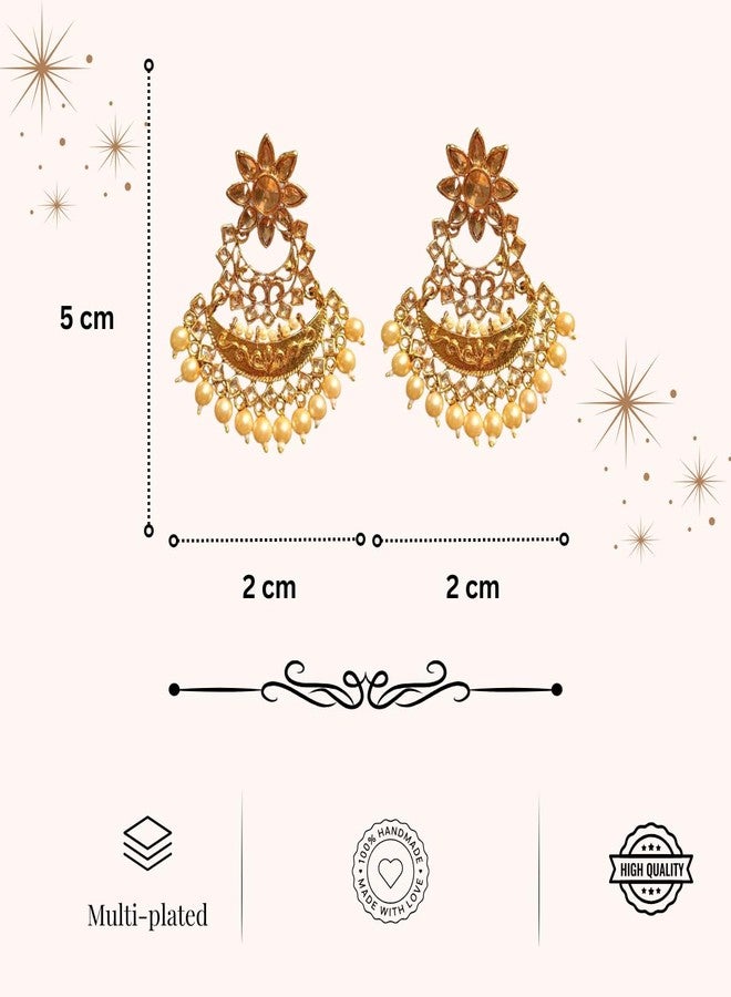 AccessHer Gold-Toned Traditional Earrings for Women | Chandbali with Kundan & Beads, Stylish Ethnic Earrings Set | Golden Earrings for Women & Girls (Golden) - Image 5